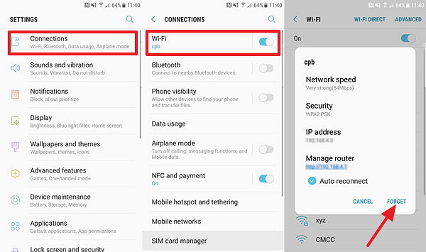 Forget and reconnect to the network